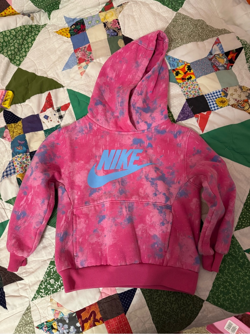 Nike Pink Tie-Dye Hoodie with Light Blue Logo